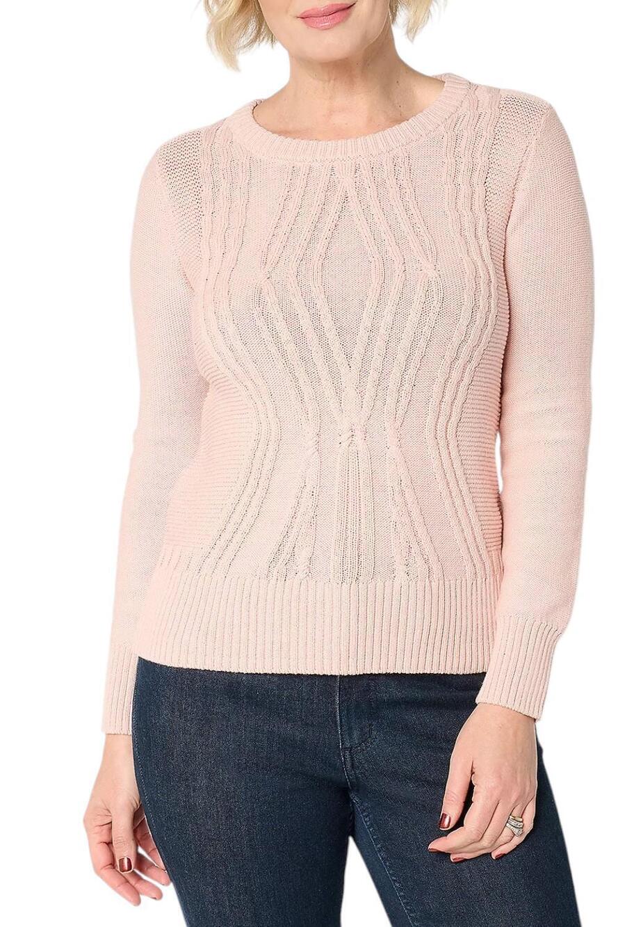 Attitudes by Renee Women's Crew Neck Cable Sweater Pink - Regular